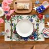 Artoid Mode American Flag Patriotic Stars Flower 4th of July Round Placemats Set of 4,14 Inch Memorial Day Table Mats for Party Kitchen Dining Decoration(Beige)
