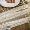 Artoid Mode Beige Gold Gauze Table Runner 120 Inch 10FT, Glitter Metallic Foil Sheer Dining Wedding Anniversary Holiday Birthday Table Decor for Home Party(Beige Gold)