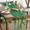 Artoid Mode Beige Gold Gauze Table Runner 120 Inch 10FT, Glitter Metallic Foil Sheer Dining Wedding Anniversary Holiday Birthday Table Decor for Home Party(Green)