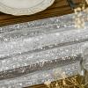 Artoid Mode Beige Gold Gauze Table Runner 120 Inch 10FT, Glitter Metallic Foil Sheer Dining Wedding Anniversary Holiday Birthday Table Decor for Home Party(White Silver)