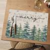 Artoid Mode Beige Pine Tree Snowflake Christmas Vinyl Placemats Set of 4, 12×18 Inch Wipeable PVC Woven Table Mats for Party Kitchen Dining Decor(Beige)