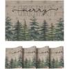 Artoid Mode Beige Pine Tree Snowflake Christmas Vinyl Placemats Set of 4, 12×18 Inch Wipeable PVC Woven Table Mats for Party Kitchen Dining Decor(Brown)