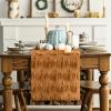 Artoid Mode Beige Soft Plush Faux Fur Jacquard Pumpkins Fall Table Runner, Seasonal Autumn Kitchen Dining Table Decoration for Home Party Decor 13×72 Inch(Caramel)