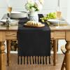 Artoid Mode Beige Tassel Table Runner, Boho Linen Blend Rustic Farmhouse Style Kitchen Table Decoration Holiday Wedding Party Dinning Decor 13×72 Inch(Black)