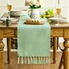 Artoid Mode Beige Tassel Table Runner, Boho Linen Blend Rustic Farmhouse Style Kitchen Table Decoration Holiday Wedding Party Dinning Decor 13×72 Inch(Sage Green)