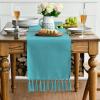 Artoid Mode Beige Tassel Table Runner, Boho Linen Blend Rustic Farmhouse Style Kitchen Table Decoration Holiday Wedding Party Dinning Decor 13×72 Inch(Teal)