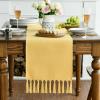 Artoid Mode Beige Tassel Table Runner, Boho Linen Blend Rustic Farmhouse Style Kitchen Table Decoration Holiday Wedding Party Dinning Decor 13×72 Inch(Yellow)