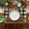 Artoid Mode Black Buffalo Plaid Xmas Trees Car Merry Christmas Round Placemats Set of 4, 14 Inch Winter Round Table Mats for Dining Decoration(Beige/Black)