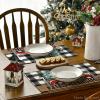 Artoid Mode Black Buffalo Plaid Xmas Trees Car Merry Christmas Round Placemats Set of 4, 14 Inch Winter Round Table Mats for Dining Decoration(Beige/Black)