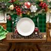 Artoid Mode Black Buffalo Plaid Xmas Trees Car Merry Christmas Round Placemats Set of 4, 14 Inch Winter Round Table Mats for Dining Decoration(Green)