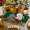 Artoid Mode Black Buffalo Plaid Xmas Trees Car Merry Christmas Round Placemats Set of 4, 14 Inch Winter Round Table Mats for Dining Decoration(Green)