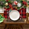 Artoid Mode Black Buffalo Plaid Xmas Trees Car Merry Christmas Round Placemats Set of 4, 14 Inch Winter Round Table Mats for Dining Decoration(Red/Black)