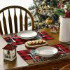 Artoid Mode Black Buffalo Plaid Xmas Trees Car Merry Christmas Round Placemats Set of 4, 14 Inch Winter Round Table Mats for Dining Decoration(Red/Black)