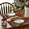 Artoid Mode Black Red Buffalo Plaid O Holy Night Merry Christmas Round Placemats Set of 4,14 Inch Winter Round Table Mats for Dining Decoration(Red/Black)