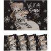 Artoid Mode Black Snowman Snowflakes Winter Vinyl Placemats Set of 4, Let it Snow Wipeable PVC Woven Table Mats for Party Kitchen Dining Decor, 12×18 Inch(Black)