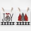 Artoid Mode Black White Buffalo Plaid Xmas Trees Joy Christmas Kitchen Towels Dish Towels, 18×26 Inch Seasonal Winter Decoration Hand Towels Set of 2(Black/Beige)