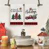 Artoid Mode Black White Truck Christmas Trees Kitchen Dish Towels, 18 x 26 Inch Winter Buffalo Plaid Holiday Ultra Absorbent Drying Cloth Tea Towels Set of 2(Red/Black)