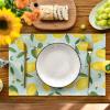 Artoid Mode Blue Lemon Flower Floral Summer Placemats Set of 4,12×18 Inch Seasonal Spring Table Mats for Party Kitchen Dining Decoration