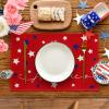 Artoid Mode Blue Red White Stars America 4th of July Patriotic Placemats for Dining Table, 12 x 18 Inch Summer Memorial Day Seasonal Holiday Rustic Vintage Washable Table Mats Set of 4(Red)