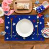 Artoid Mode Blue Red White Stars America 4th of July Patriotic Placemats for Dining Table, 12 x 18 Inch Summer Memorial Day Seasonal Holiday Rustic Vintage Washable Table Mats Set of 4(Blue)