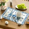 Artoid Mode Blue and White Porcelain Bunny Rabbit Easter Placemats Set of 4, 14 Inch Spring Round Table Mats for Party Kitchen Dining Decoration(Blue)