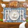 Artoid Mode Blue and White Porcelain Bunny Rabbit Easter Placemats Set of 4, 14 Inch Spring Round Table Mats for Party Kitchen Dining Decoration(Blue)