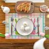 Artoid Mode Blue and White Porcelain Bunny Rabbit Easter Placemats Set of 4, 14 Inch Spring Round Table Mats for Party Kitchen Dining Decoration(Pink/Blue)
