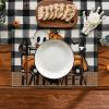 Artoid Mode Buffalo Plaid Bat Ghost Truck Spooky Halloween Placemats Set of 4, 12×18 Inch Seasonal Table Mats for Party Kitchen Dining Decoration(Black/Beige)