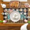 Artoid Mode Buffalo Plaid Carrot Egg Truck Daisy Happy Easter Placemats Set of 4, 12×18 Inch Seasonal Table Mats for Party Kitchen Dining Decoration(Black)