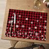 Artoid Mode Buffalo Plaid Christmas Vinyl Placemats Set of 4, Washable Heat Resistant Winter PVC Woven Table Mats for Party Kitchen Dining Decor, 12×18 Inch(Red)