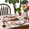 Artoid Mode Buffalo Plaid Eucalyptus Hearts Round Valentine Placemats Set of 4, 15 Inch Anniversary Wedding Round Table Mats for Dining Decoration(Pink/Beige)