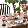 Artoid Mode Buffalo Plaid Eucalyptus Hearts Round Valentine Placemats Set of 4, 15 Inch Anniversary Wedding Round Table Mats for Dining Decoration(Red/Beige)