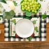 Artoid Mode Buffalo Plaid Gnome Shamrock St. Patrick’s Day Placemats Set of 4, 12×18 Inch Seasonal Spring Table Mats for Party Kitchen Dining Decoration(Black/Beige)