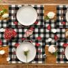 Artoid Mode Buffalo Plaid Hearts Gnomes Love Valentine Placemats Set of 4, 12×18 Inch Anniversary Wedding Holiday Table Mats for Party Kitchen Dining Decoration(Black/White)