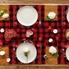 Artoid Mode Buffalo Plaid Hearts Gnomes Love Valentine Placemats Set of 4, 12×18 Inch Anniversary Wedding Holiday Table Mats for Party Kitchen Dining Decoration(Red / Black)