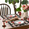 Artoid Mode Buffalo Plaid Hearts Gnomes Love Valentine Placemats Set of 4, 12×18 Inch Anniversary Wedding Holiday Table Mats for Party Kitchen Dining Decoration(Black/White)