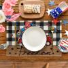 Artoid Mode Buffalo Plaid Patriotic Freedom Truck Placemats for Dining Table, 12 x 18 Inch 4th of July Memorial Day Decoration Washable Table Mats Set of 4(Black/White)