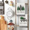 Artoid Mode Buffalo Plaid Truck Trees Kitchen Dish Towels Merry Christmas, 18 x 26 Inch Winter Drying Cloth Tea Towels for Cooking Baking Set of 2(Black/Beige)