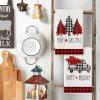Artoid Mode Buffalo Plaid Truck Trees Kitchen Dish Towels Merry Christmas, 18 x 26 Inch Winter Drying Cloth Tea Towels for Cooking Baking Set of 2(Red/Black)