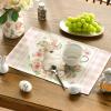 Artoid Mode Bunny Rabbit Flower Easter Placemats Set of 4, 14 Inch Spring Holiday Round Table Mats for Dining Decoration(Beige)