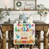 Artoid Mode Cakes Gift Hats Candle Happy Birthday Table Runner, Seasonal Kitchen Dining Table Decoration for Home Party Decor 13×72 Inch