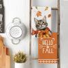 Artoid Mode Cat Pumpkin Hello Fall Kitchen Towels Dish Towels, 18×26 Inch Farmhouse Thanksgiving Scarf Maple Leaves Decoration Hand Towels Set of 2