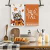 Artoid Mode Cat Pumpkin Hello Fall Kitchen Towels Dish Towels, 18×26 Inch Farmhouse Thanksgiving Scarf Maple Leaves Decoration Hand Towels Set of 2
