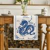 Artoid Mode Chinese Zodiac Dragon 2025 Happy New Year Table Runner, Spring Festival Winter Kitchen Dining Table Decoration for Home Party 13×72 Inch(Beige/Blue)