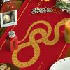 Artoid Mode Chinese Zodiac Snake 2025 Happy Lunar New Year Table Runner, Spring Festival Winter Kitchen Dining Table Decoration for Home Party 13×60 Inch(Red)
