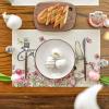 Artoid Mode Easter Round Placemats Set of 4, 14 Inch Bunnys Flowers Spring Farmhouse Round Table Mats for Easter Party Dining Decoration(Beige)