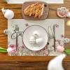 Artoid Mode Easter Round Placemats Set of 4, 14 Inch Bunnys Flowers Spring Farmhouse Round Table Mats for Easter Party Dining Decoration(Gray)