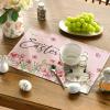 Artoid Mode Easter Round Placemats Set of 4, 14 Inch Bunnys Flowers Spring Farmhouse Round Table Mats for Easter Party Dining Decoration(Pink)