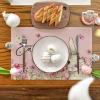 Artoid Mode Easter Round Placemats Set of 4, 14 Inch Bunnys Flowers Spring Farmhouse Round Table Mats for Easter Party Dining Decoration(Pink)
