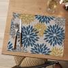 Artoid Mode Floral Vinyl Placemats Set of 4, 12×18 Inch Heat Resistant Washable Non-Slip Plistic PVC Place Mats for Party Kitchen Dining Decor, Pink Blue(Blue/Yellow)